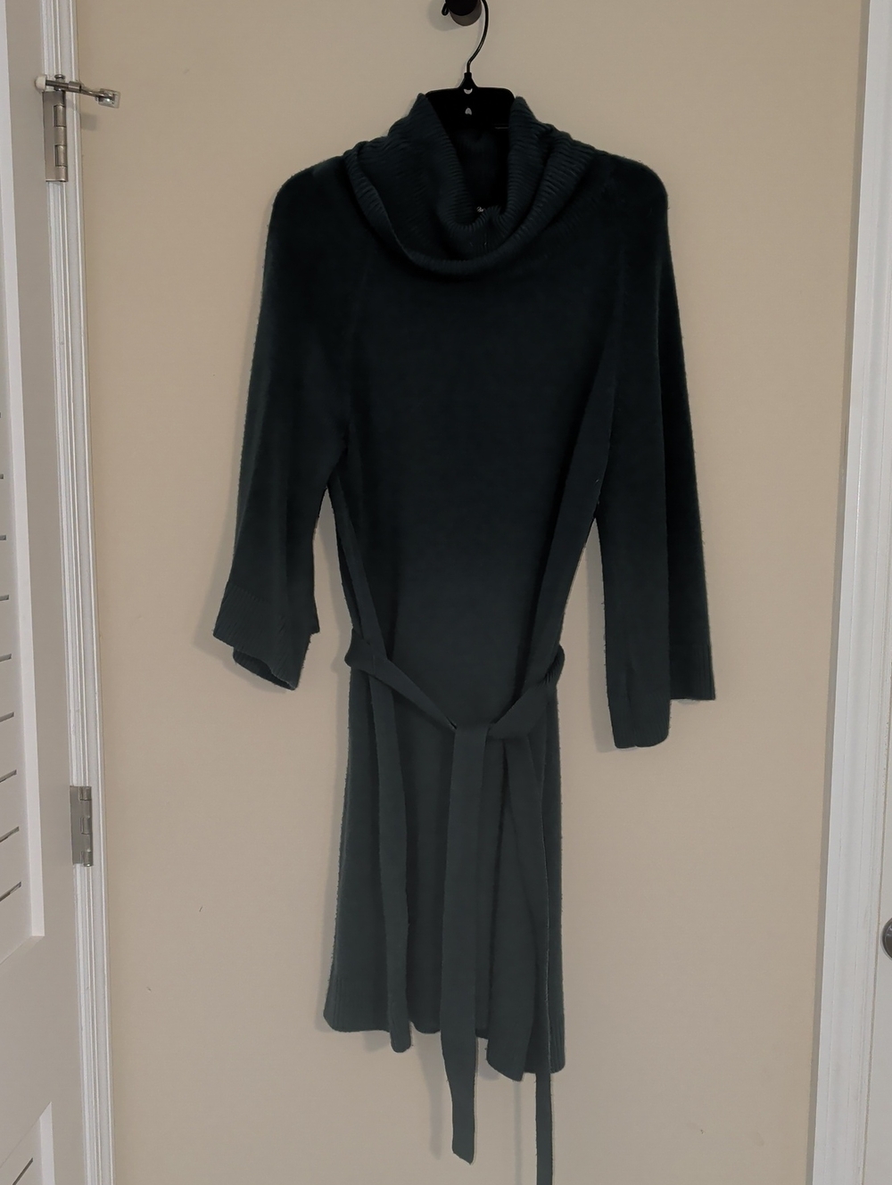 Cowl Neck Belted Sweater Dress - Deep Teal